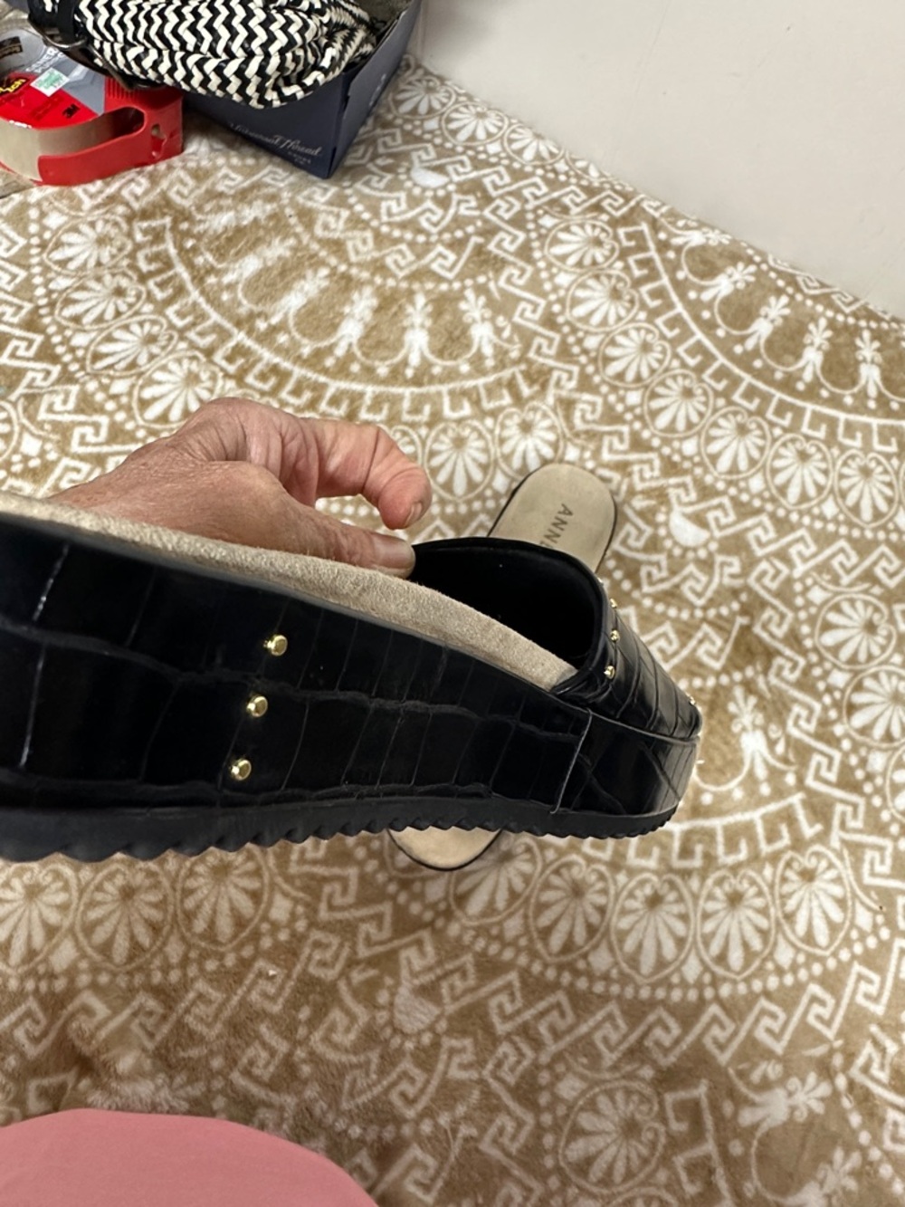 Anne Klein Black Studded Slide Sandals - Picture 5 of 12